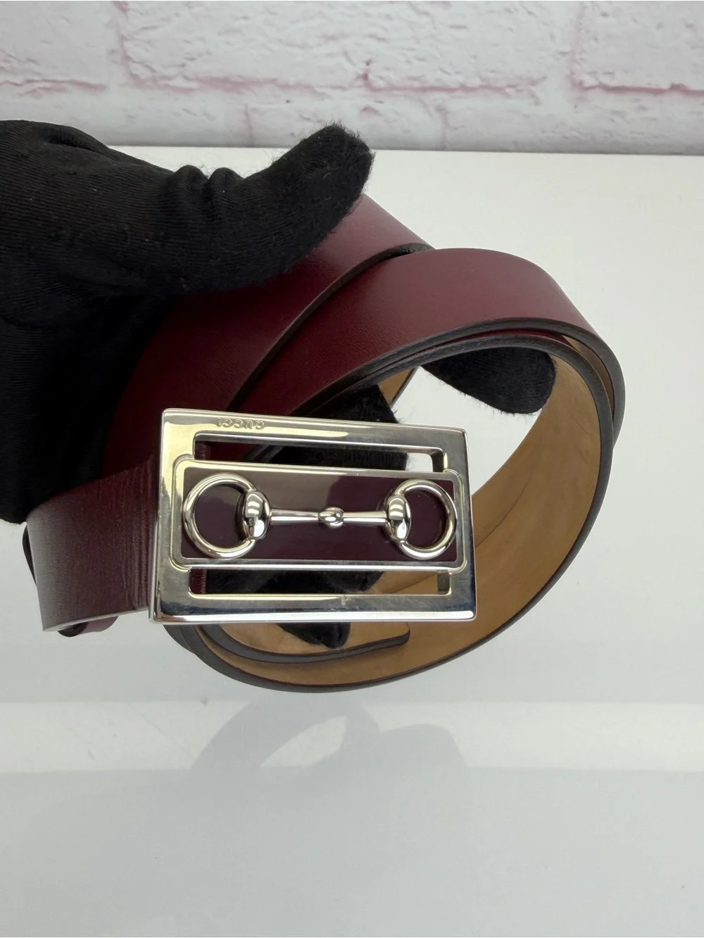 Gucci Horsebit Men's Burgundy Leather Belt 285905 105/42
